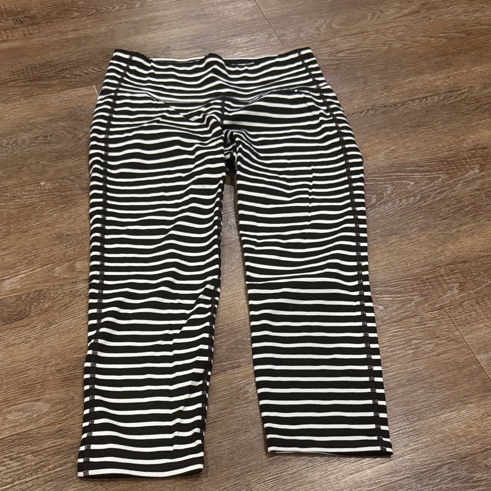 Athleta Black and White Striped Leggings